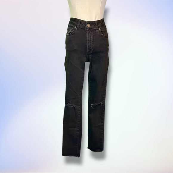 Anine Bing Black Distressed Knee Raw Hem High-Rise Skinny Jeans Size 24 - Picture 2 of 16